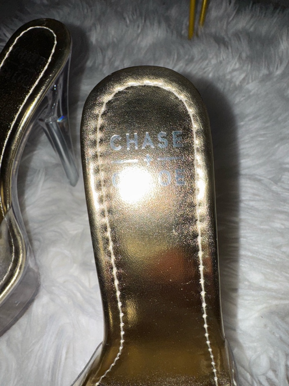 Chase + Chloe Gold Platform Clear Strap Stiletto Mules - Picture 4 of 6